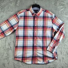 Tommy Hilfiger Shirt Large White Red Yellow Plaid Classic Fit Preppy Versatile