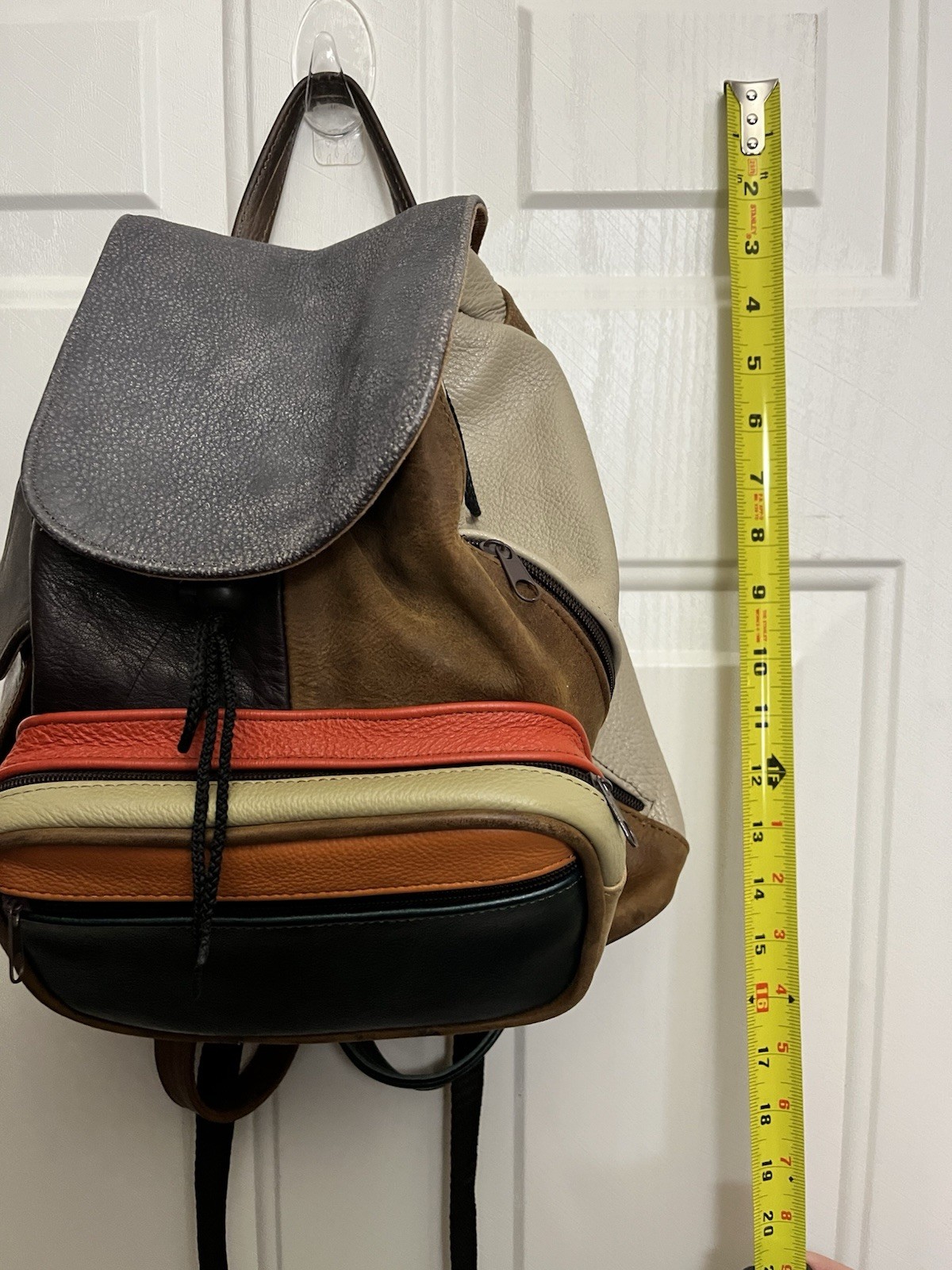 Genuine Leather Patchwork Earth Tones Backpack Sl… - image 12