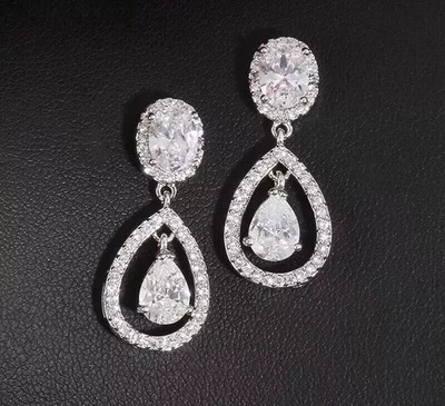 2Ct Pear Cut Simulated Diamond Drop Dangle Earrings 14k White Gold Plated