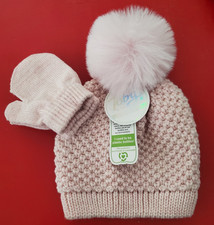 Toby And Me Pink Knitted Winter Beanie Hat with Mittens Infant Girls