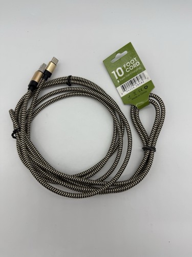 10-Foot Gold & Black Braided USB-C To USB-C Cable Fast Charge & Data Transfer