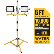 100W 10,000lm LED Dual-Head Work Light w/Adjustable Tripod Stand IP65 Waterproof