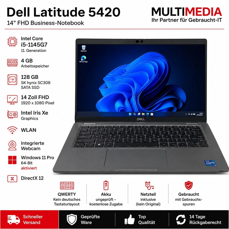 Dell Latitude 5420 · i5-1145G7 · 4GB · 128GB, Foto 1 von 5