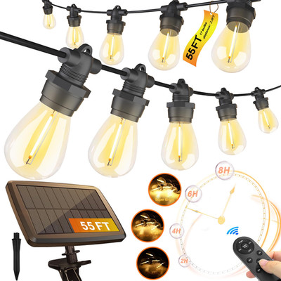 Stright 55Ft Solar String Lights Outside Remote Control Usb Charging Port E12