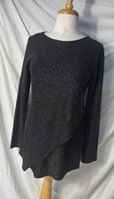 Vtg Karen Kane Black Metallic Asymmetric Tunic Top Size L ~ NWT
