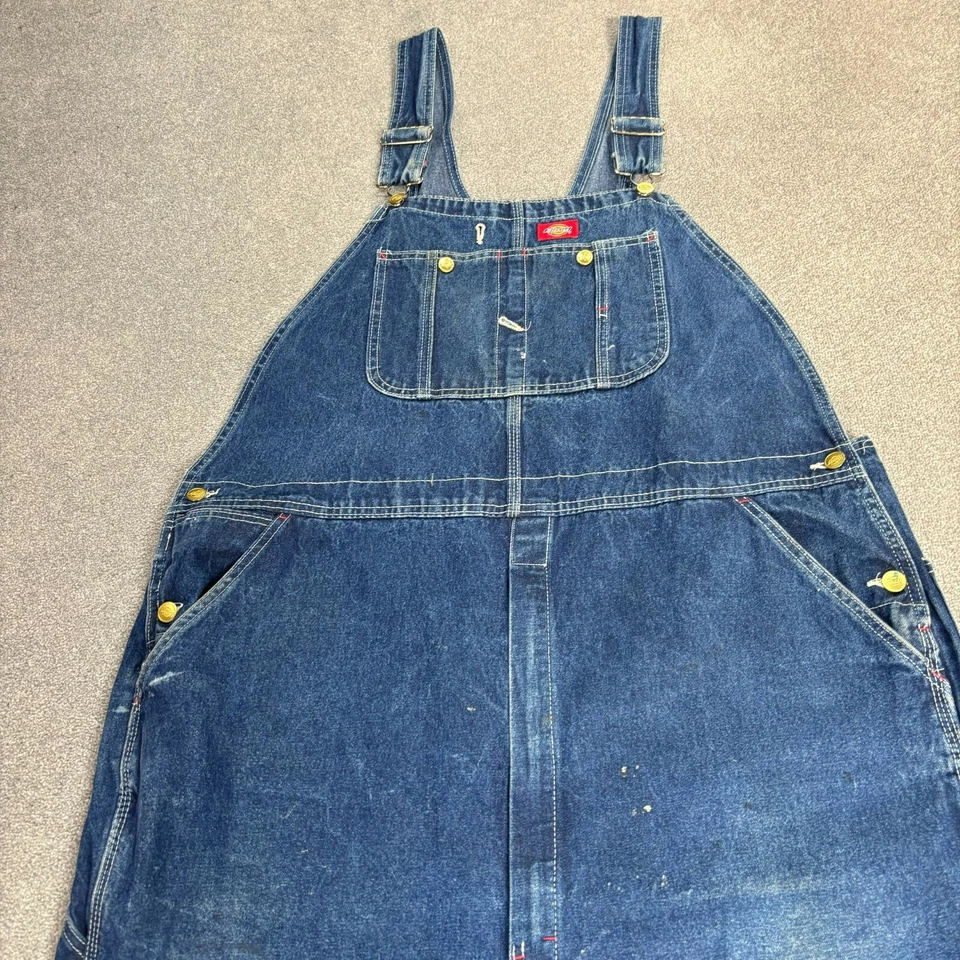 Dickies Dungarees Adult 44x32 Blue Overalls Bib Denim Work Wear Carpenter Mens - Image 2 of 4