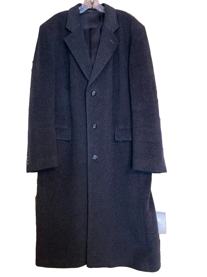 Rothchilds Size Large Gray Wool / Cashmere Long Trench Topcoat Lined Pockets - Image 3 of 4