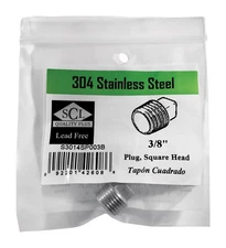 Smith-Cooper 4638102220 304 Stainless Steel Square Head Plug 3/8 Dia. in. MPT