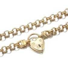 18K GL Solid Belcher Yellow Gold Necklace Antique Style Keyhole Heart Padlock