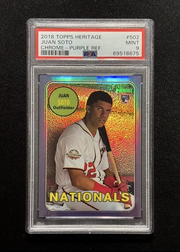 2018 Topps Heritage Chrome #502 Juan Soto Purple Refractor Rookie RC PSA Mint 9