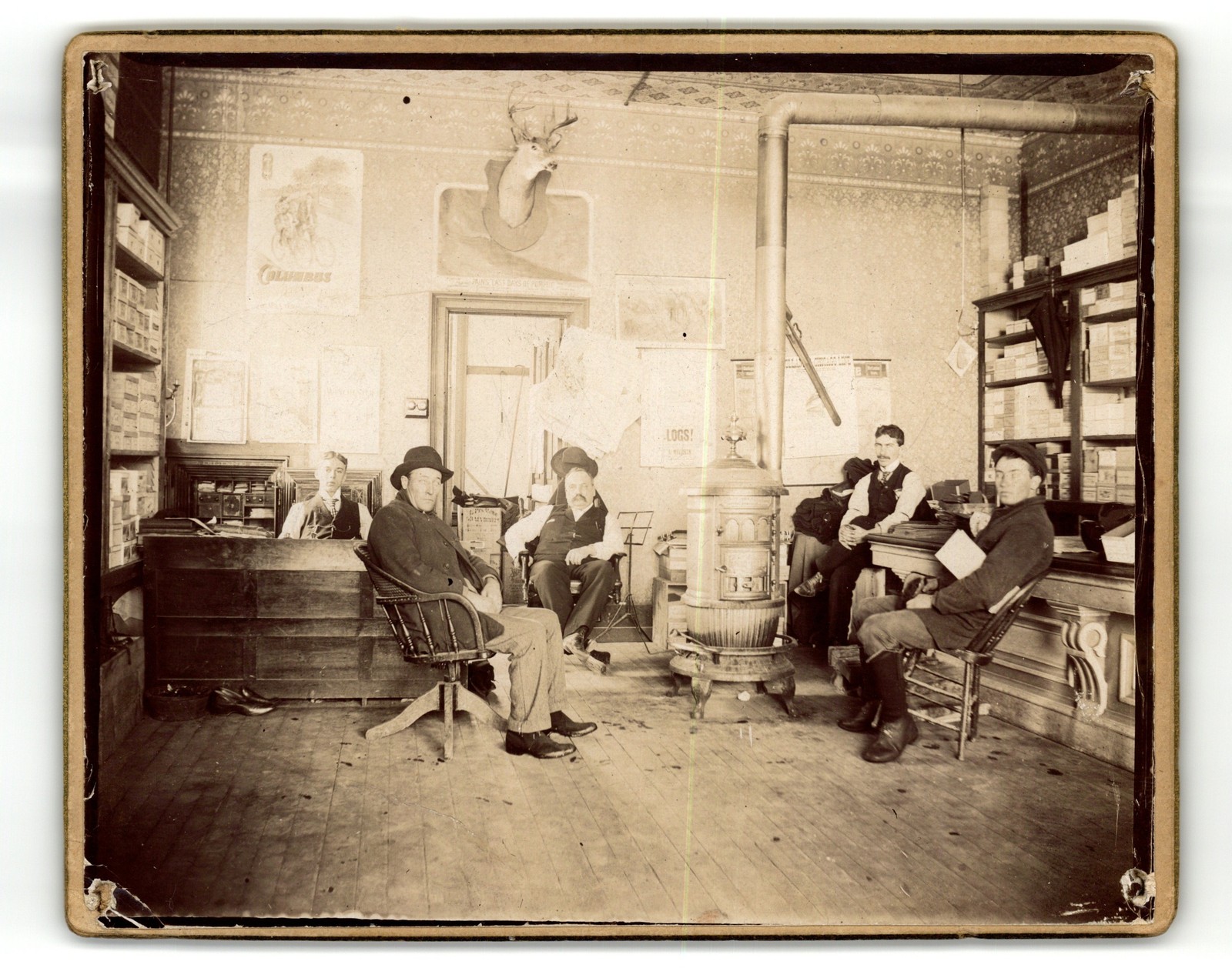 Cabinet Card Circa 1890s Men In General Store Interior Stove Mulliken Michigan
