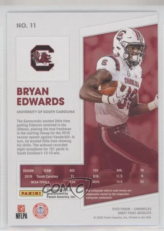 2020 Panini Chronicles Draft Picks Blue Signatures /49 Bryan Edwards #11 Auto RC - Image 2 of 2