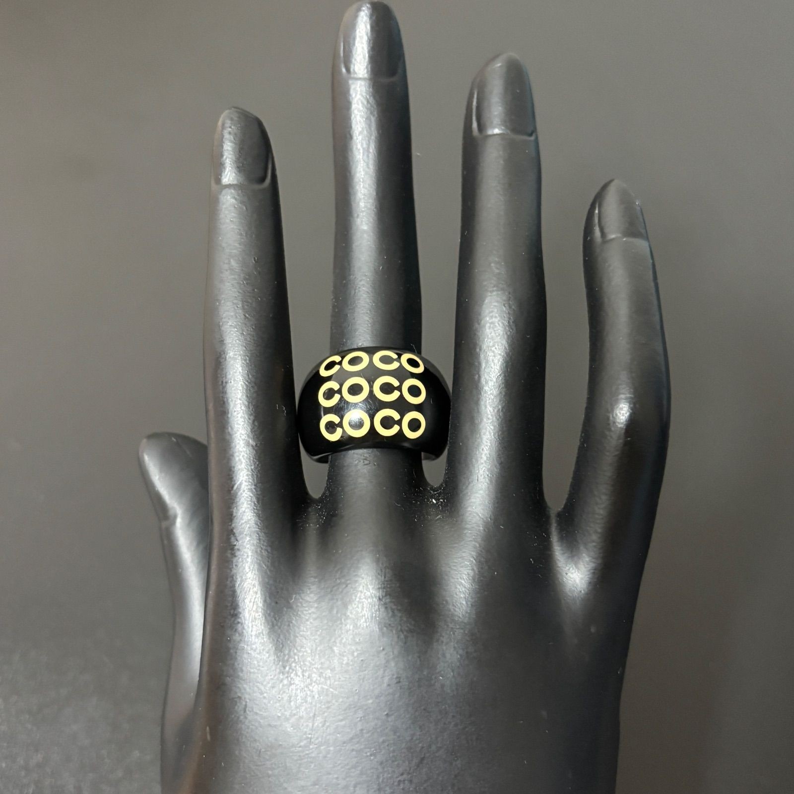 Auth CHANEL Ring Coco Logo Black Plastic 12-13 Unisex Jewelry Authentic thumbnail 2