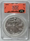 2026 $1 American Silver Eagle CAC MS70 First Delivery