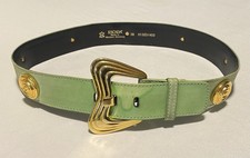 VTG Escada Gold Buckle Stud 01323/450 Green Leather Women Belt Sz38 West Germany