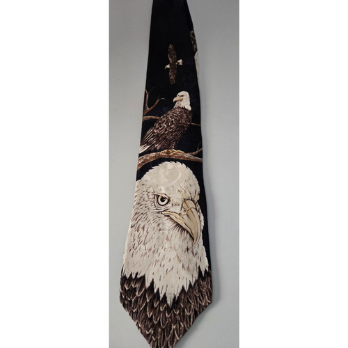 Vintage Bald Eagle Endangered Species Tie 100% Silk Necktie Made in USA