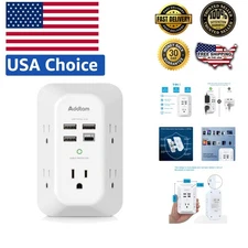 5 Outlet Extender Surge Protector Multi Plug Wall Adapter USB Charger Ports with