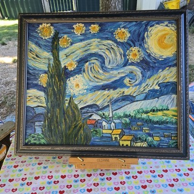 Starry Night Van Gogh Reproduction Hand-Painted Oil Painting Framed 28'' x 24''