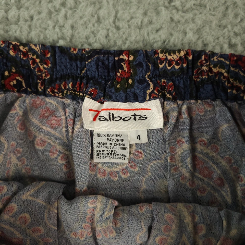 Falda Talbots Vintage Mujer 4 Azul Rojo Paisley Midi Plisada Bolsillos Completos Carrera Foto 3 de 4