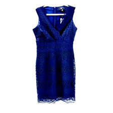 Lipsy Lace Bodycon Dress Size 10 Navy Blue Cocktail Evening Party V Neck NEW