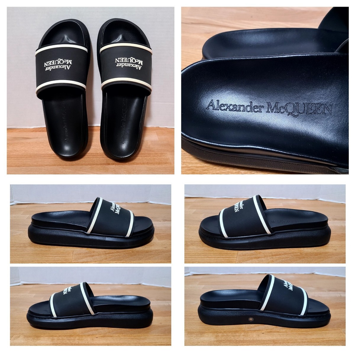 サンダル・ミュール ALEXANDER MCQUEEN - Leather slides with embossed Seal logo $450 Alexander McQueen Logo Embossed Slides Sandals Mens