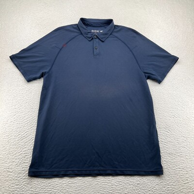 Rhone Polo Shirt Mens Large Blue Delta Pique Performance Golf Stretch SS *FLAWS*