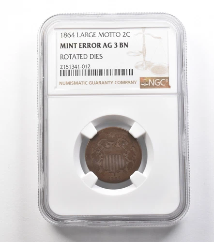 1864 Large Motto 2 Cent Piece Mint Error Rotated Dies AG3 BN NGC *0926