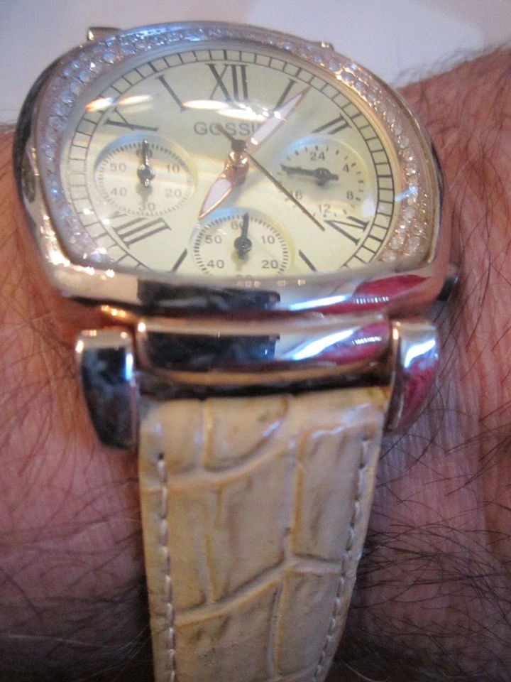 RELOJ CHISME CON CRISTALES - CORREA DE CUERO - CAJA GRUESA - SE ADAPTA A 8" BBA9A Foto 2 de 4