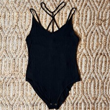 American Eagle Outfitters Women's M Black Body Suit Open Back Neck Strap