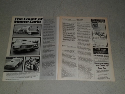 VARIOUS VINTAGE CHEVROLET MONTE CARLO AD / ARTICLES COLOR BLACK & WHITE - Imagen 18 de 51
