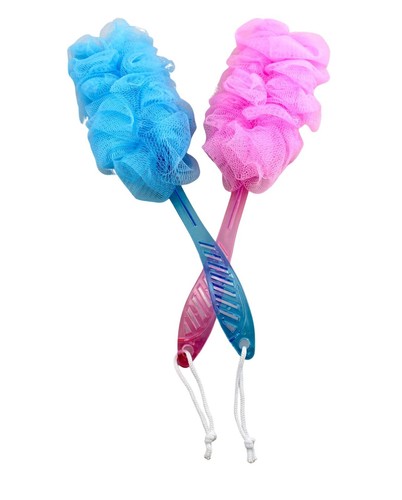 2 Pack Bath Loofah Exfoliating Sponge Back Scrubber Shower Brush Pink & Blue