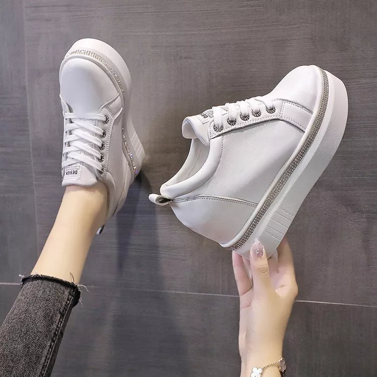 Womens Sneakers Hidden Wedge Heel Platform Lace Up Sport Casual