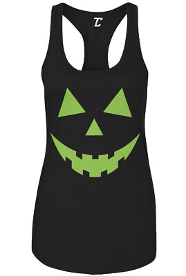 Pumpkin Face Neon Green - Halloween Outfit Costume Women's Tank