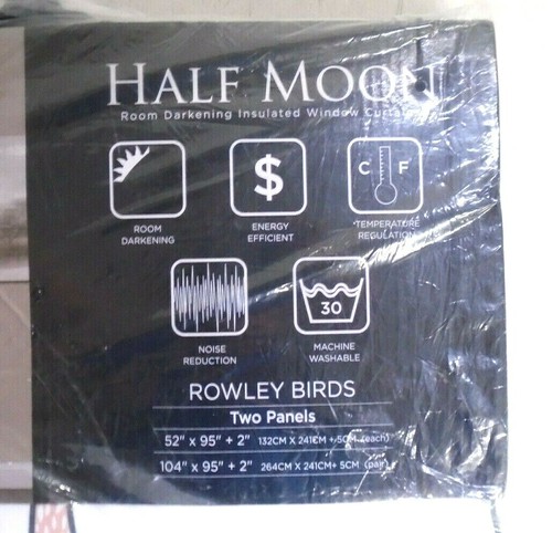 NEW Half Moon Room Darkening Window Curtains | Rowley Birds | 2 Panels 52" x 95" - Picture 4 of 7
