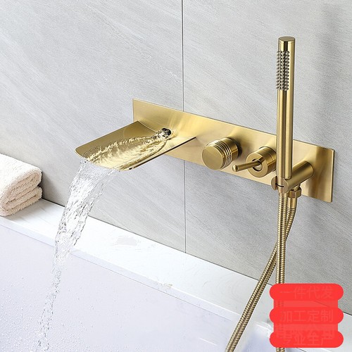 Gold Bathtub Wall Mount Waterfall Mixer Filler Handheld Shower Tap Combo - Picture 3 of 6