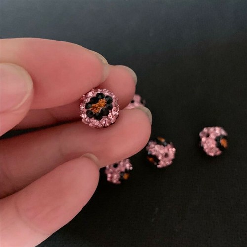 Stampa Leopardata Rosa Cristallo Argilla Shambala Forma Palla Discoteca Perline Realizzazione Gioielli - Foto 6 di 9