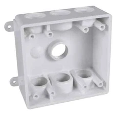 TAYMAC PDB77550WH 7-Holes 1/2" or 3/4" 2-Gang Wet Location Plastic Outlet Box
