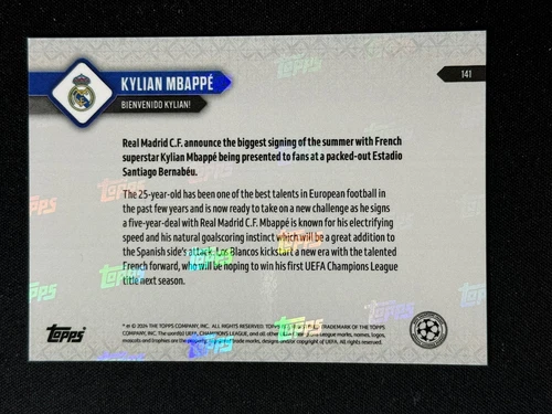 Topps 2024 Now UEFA Champion League Real Madrid Kylian Mbappe Bienvenido Kylian！ - Picture 2 of 2