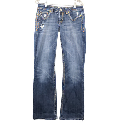 MEK Denim Men's Jeans Blue 27x34 Oaxaca Easy Dark Wash Denim Distressed Pockets