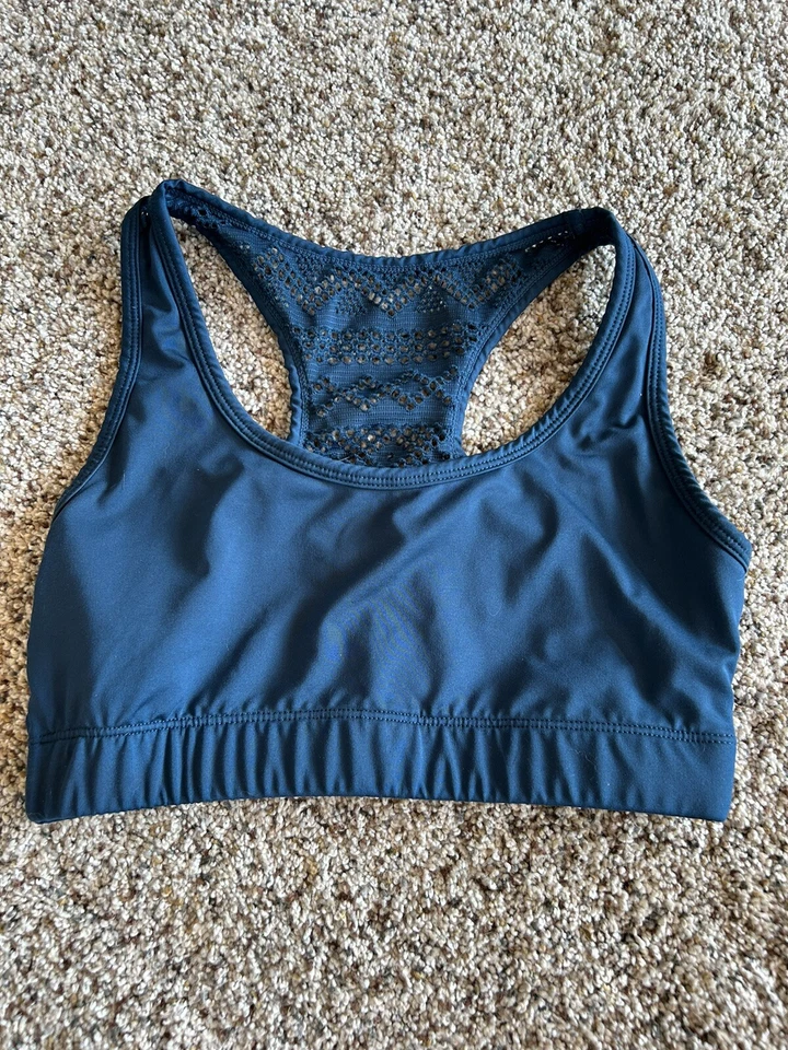 ZYIA ACTIVE Talla M Mujer AZUL VERDE AZULADO SUJETADOR DEPORTIVO Crochet-Lace Racerback Top Z23 Foto 4 de 4