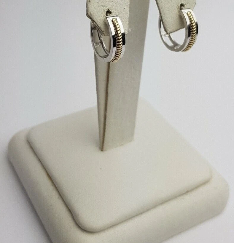 14k Yellow and White Gold Huggie Hoop Earrings Two Tones - Image 2 of 4