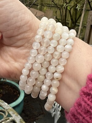 Armband weiß Mondstein Kristall Perlen 6 mm AAA+ / Intuition / Empathie / Beruhigung