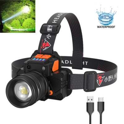 990000LM Headlamp USB Rechargeable LED Head Light Zoomable Bright Flashlight US