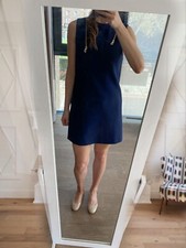 Versace Collection Navy Shift Mini Dress Gold Decorative Zips Medusa Sz S 