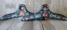 2 Hand painted folk-art Signed Hangers Peg Wooden Floral Wall Decor Rose Coat