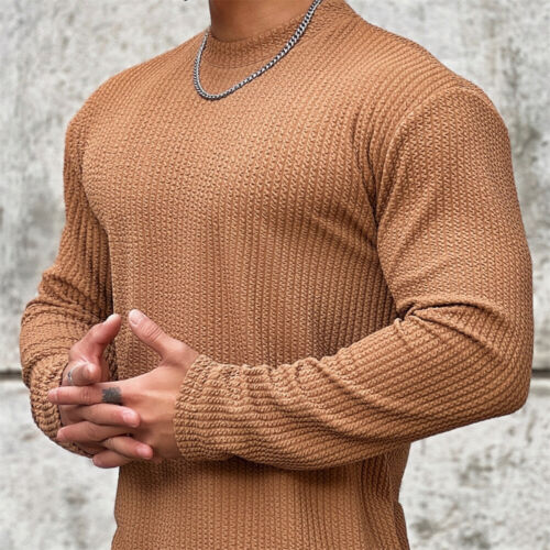Mens Athletic Long Sleeve T-Shirt Fashion Casual Stripes Slim-Fit Shirts Tops - Picture 2 of 19