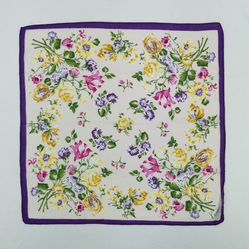 Vintage Kenzo Handkerchief Scarf Flowers Motif Square Neckerchief Bandana 17x17 - Picture 2 of 4