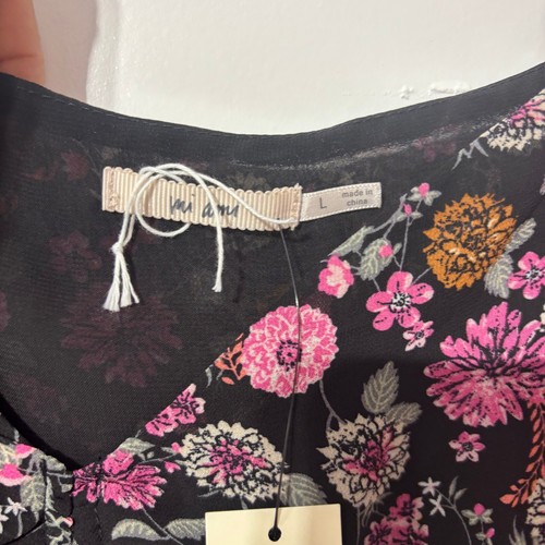 Miami Black Sweetheart Neck Floral Boho Peplum Cropped Blouse Top Size Large - Picture 4 of 6