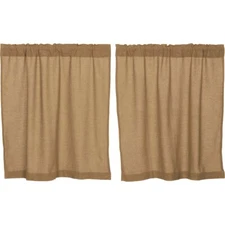 New Primitive Country Farmhouse TAN NATURAL BURLAP TIERS Cafe Curtains 36"
