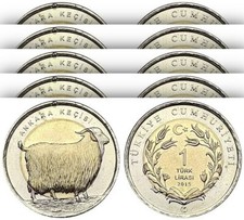 Turkey 1 Lira 2015 Ankara Angora Goat, 5 PCS LOT, Commemorative Bimetal UNC Coin
